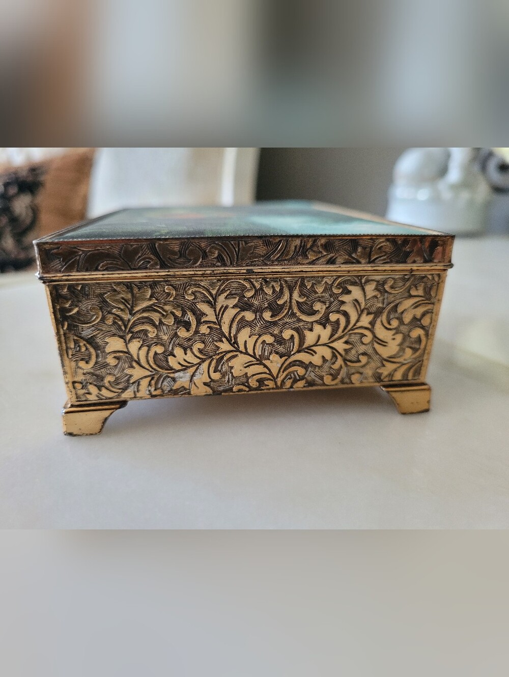 Shmid Brothers Ornate Gold Music Box "The Picnic After The Hunt" Nicolas Lancret - Picture 11 of 16